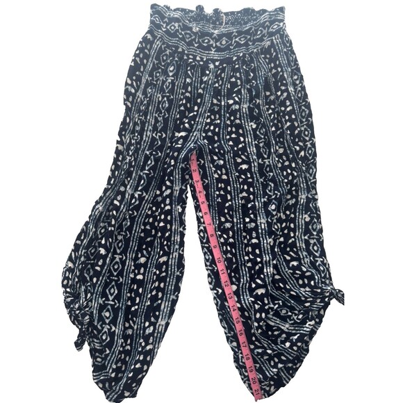 Free People Wide Leg Crop Pant Medium Slit Boho Coastal Beach Elastic Waist Navy - Picture 8 of 8